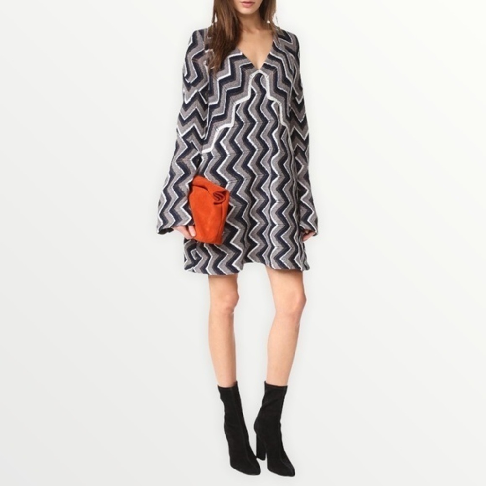 FREE PEOPLE Black Grey White Rhiannon Chevron Sweater Dress sz XS/TP